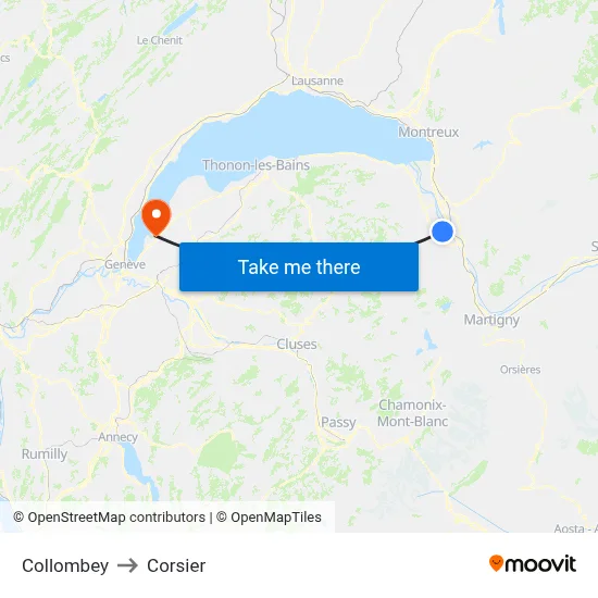 Collombey to Corsier map
