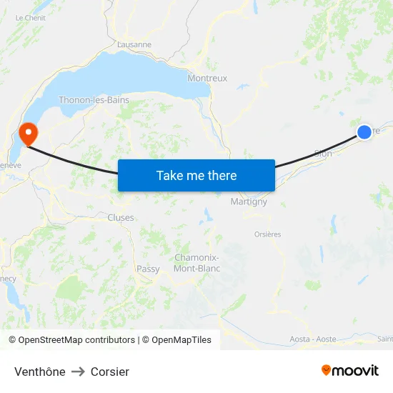 Venthône to Corsier map