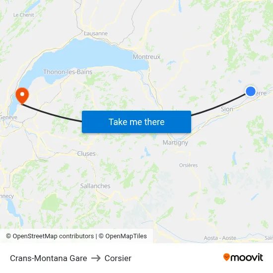 Crans-Montana Gare to Corsier map