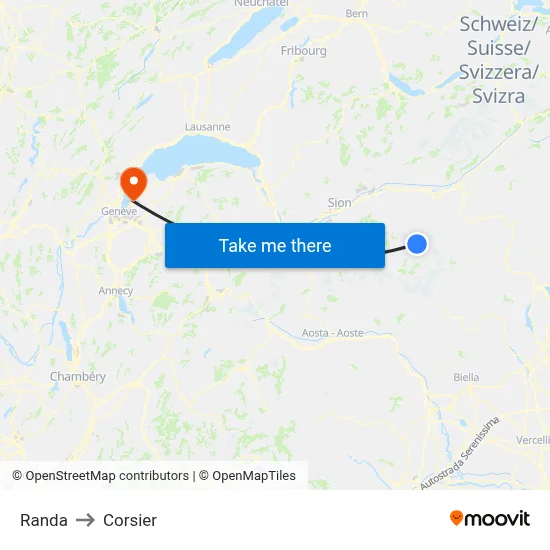 Randa to Corsier map