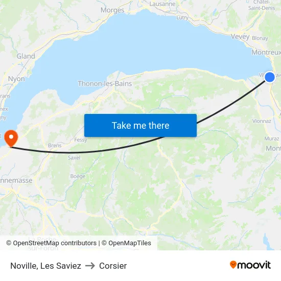 Noville, Les Saviez to Corsier map