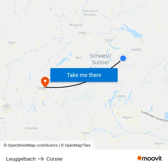 Leuggelbach to Corsier map