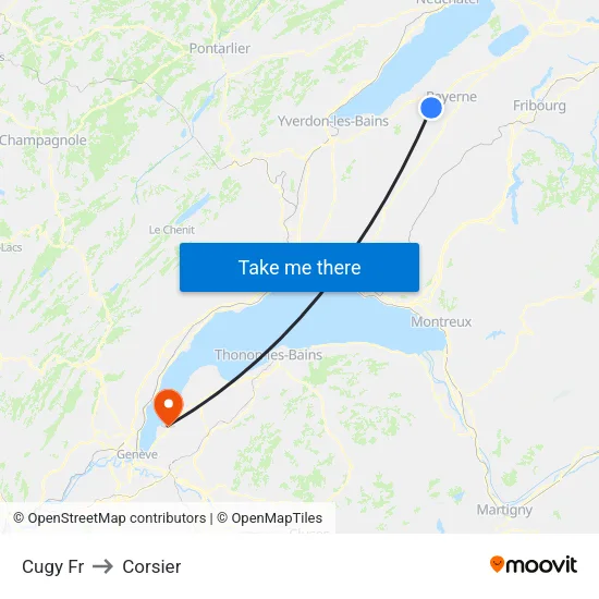 Cugy Fr to Corsier map