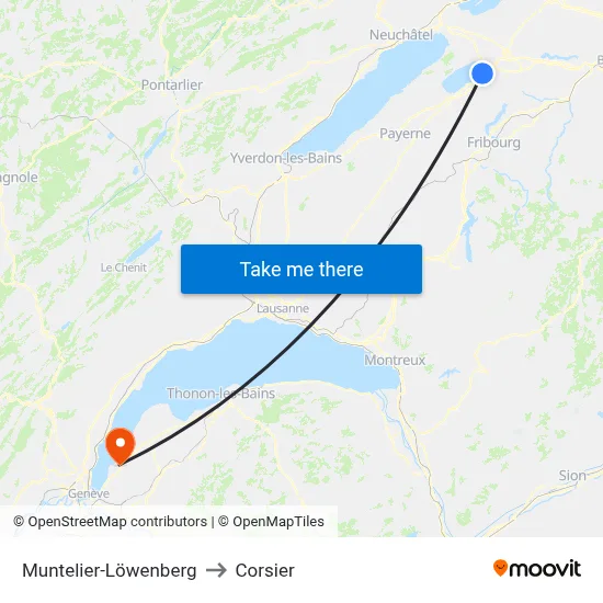 Muntelier-Löwenberg to Corsier map