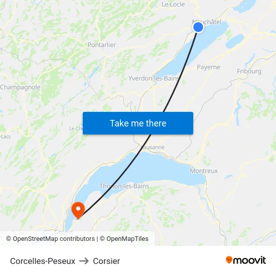 Corcelles-Peseux to Corsier map