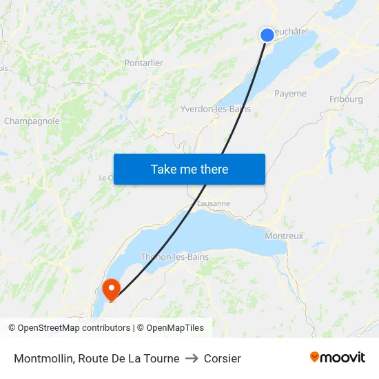 Montmollin, Route De La Tourne to Corsier map