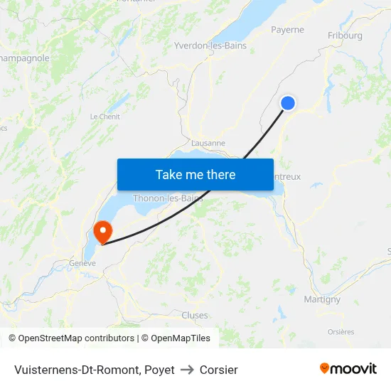 Vuisternens-Dt-Romont, Poyet to Corsier map