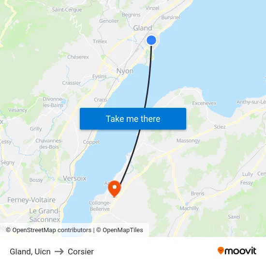 Gland, Uicn to Corsier map