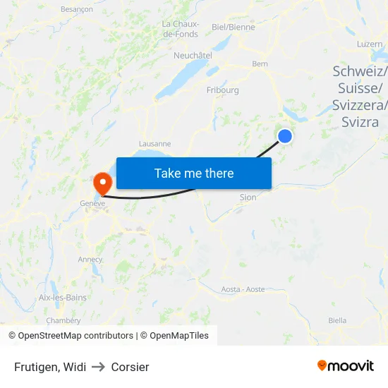Frutigen, Widi to Corsier map