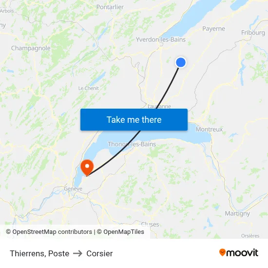 Thierrens, Poste to Corsier map