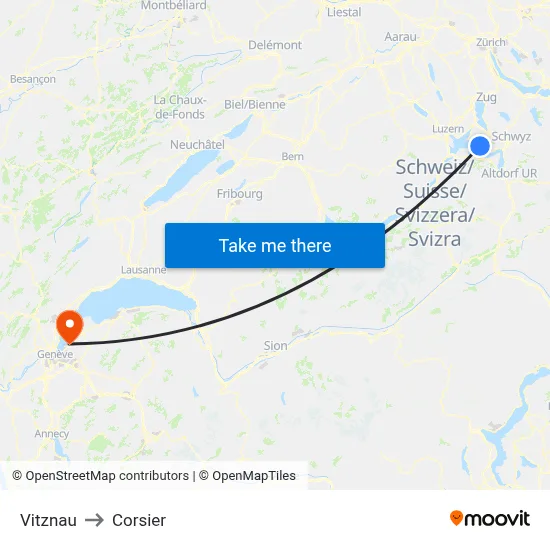 Vitznau to Corsier map