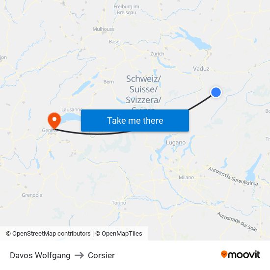Davos Wolfgang to Corsier map