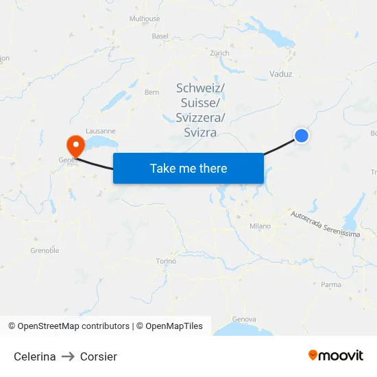 Celerina to Corsier map