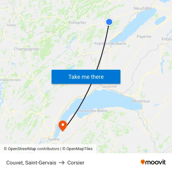 Couvet, Saint-Gervais to Corsier map