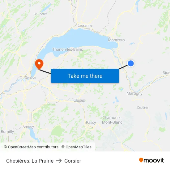 Chesières, La Prairie to Corsier map