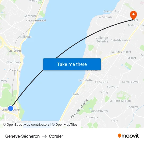 Genève-Sécheron to Corsier map