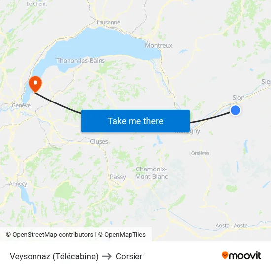 Veysonnaz (Télécabine) to Corsier map