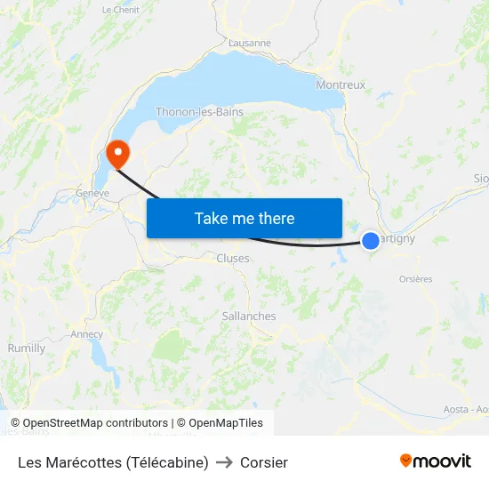 Les Marécottes (Télécabine) to Corsier map