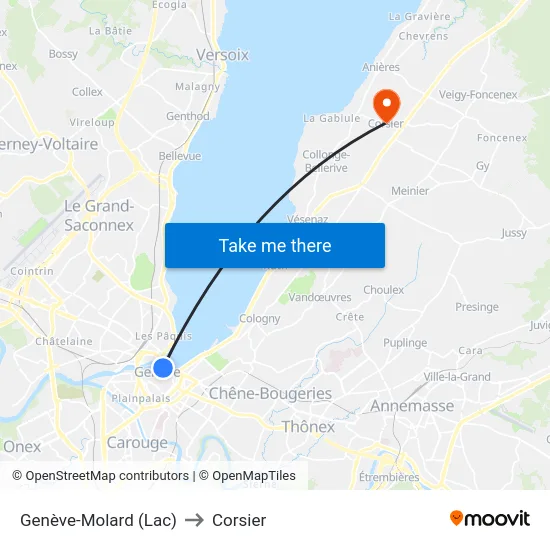 Genève-Molard (Lac) to Corsier map