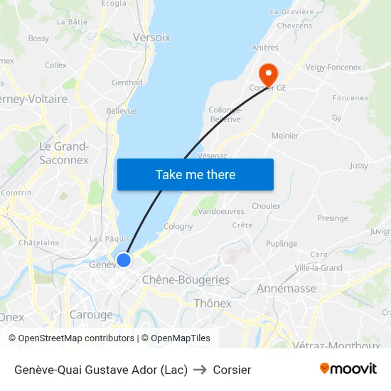 Genève-Quai Gustave Ador (Lac) to Corsier map