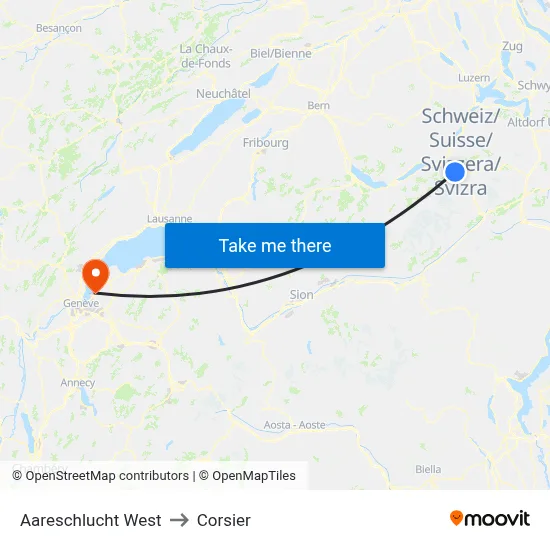 Aareschlucht West to Corsier map