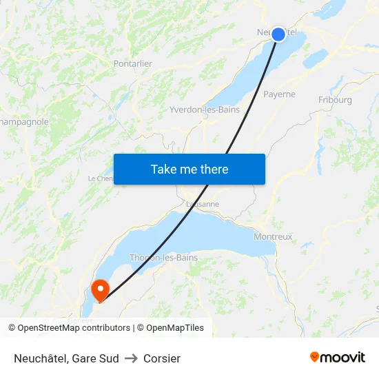 Neuchâtel, Gare Sud to Corsier map