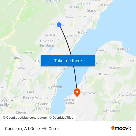 Chéserex, A L'Oche to Corsier map