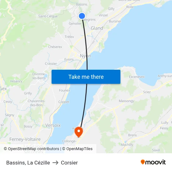 Bassins, La Cézille to Corsier map