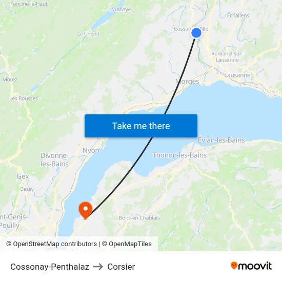 Cossonay-Penthalaz to Corsier map