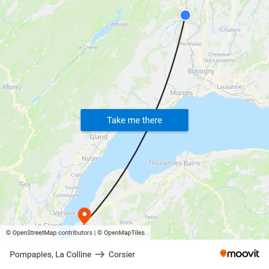 Pompaples, La Colline to Corsier map