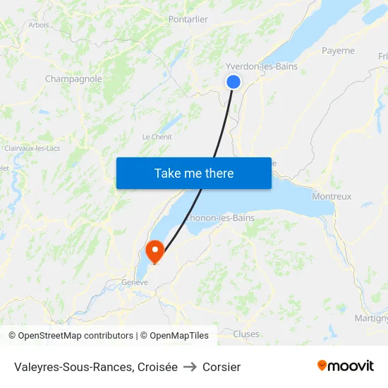 Valeyres-Sous-Rances, Croisée to Corsier map