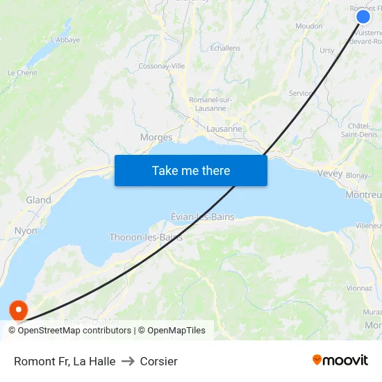 Romont Fr, La Halle to Corsier map