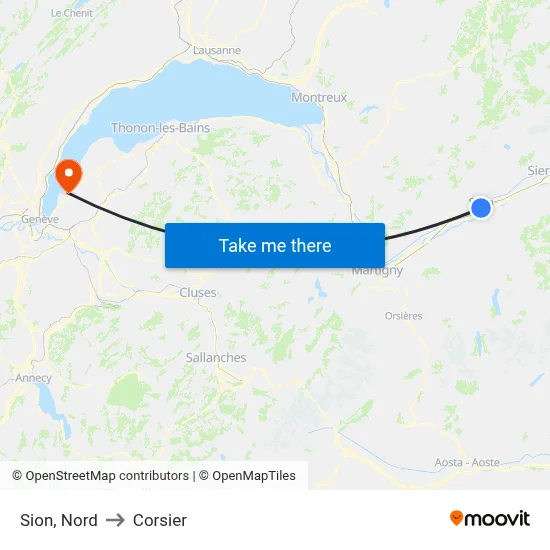 Sion, Nord to Corsier map