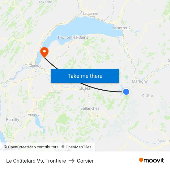 Le Châtelard Vs, Frontière to Corsier map