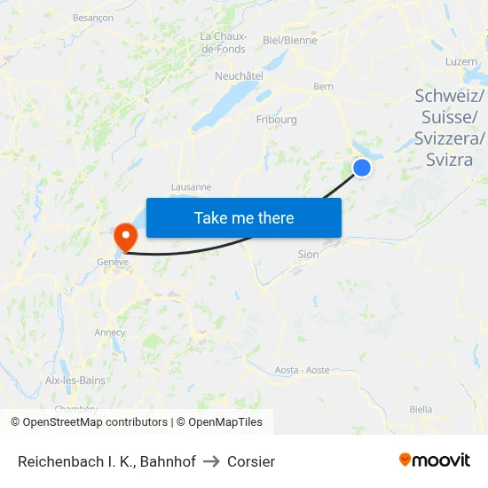Reichenbach I. K., Bahnhof to Corsier map