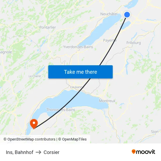 Ins, Bahnhof to Corsier map