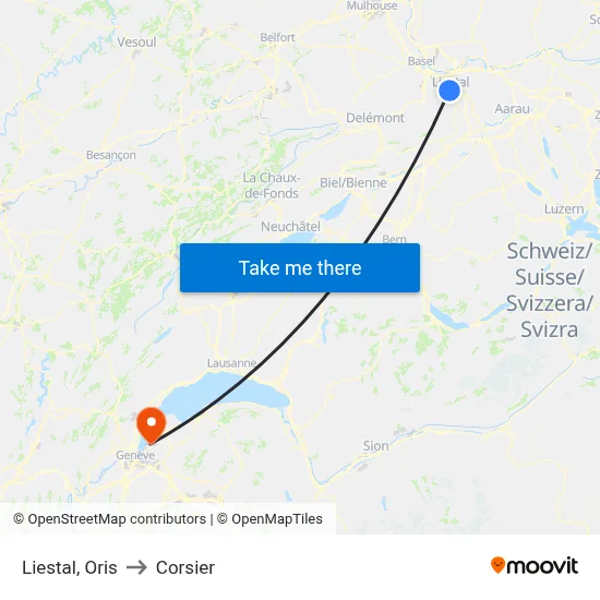 Liestal, Oris to Corsier map