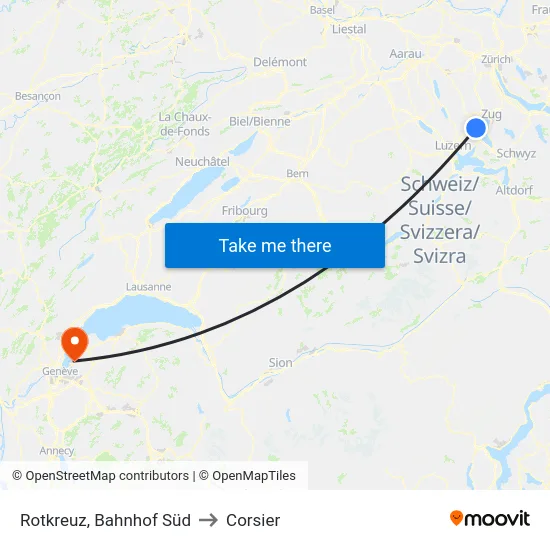 Rotkreuz, Bahnhof Süd to Corsier map