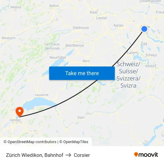 Zürich Wiedikon, Bahnhof to Corsier map