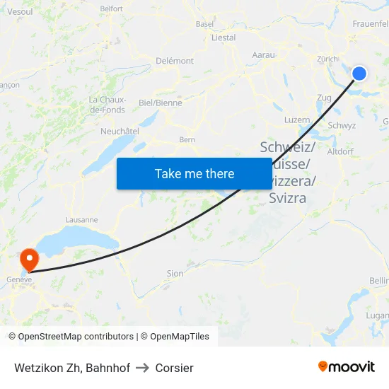 Wetzikon Zh, Bahnhof to Corsier map