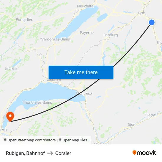 Rubigen, Bahnhof to Corsier map