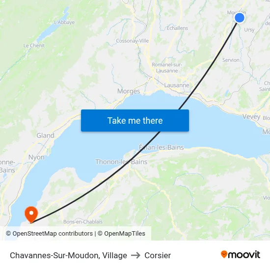 Chavannes-Sur-Moudon, Village to Corsier map