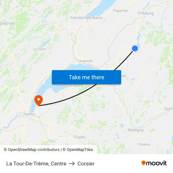 La Tour-De-Trême, Centre to Corsier map