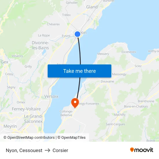 Nyon, Cessouest to Corsier map