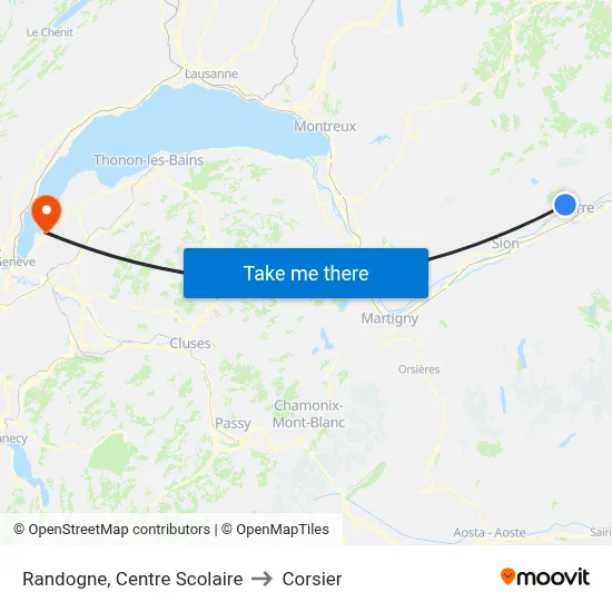 Randogne, Centre Scolaire to Corsier map