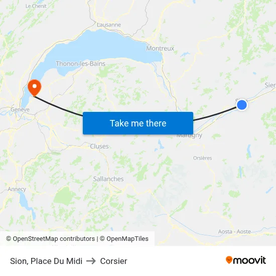 Sion, Place Du Midi to Corsier map