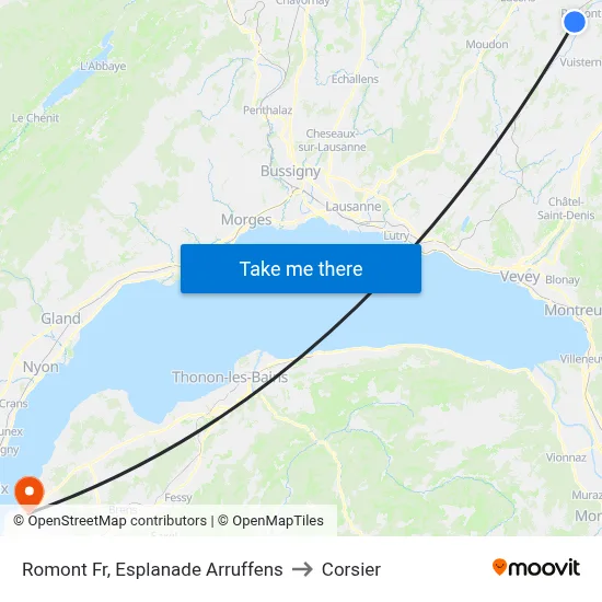 Romont Fr, Esplanade Arruffens to Corsier map