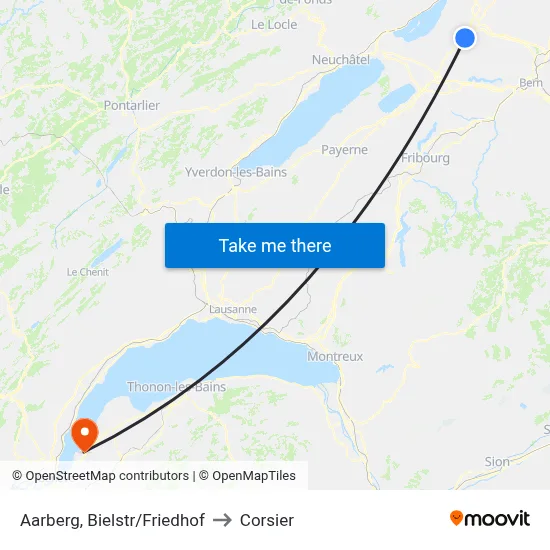 Aarberg, Bielstr/Friedhof to Corsier map