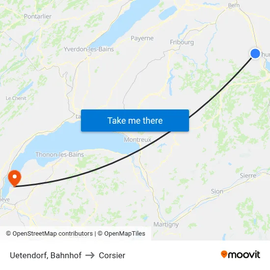 Uetendorf, Bahnhof to Corsier map