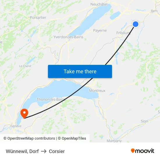 Wünnewil, Dorf to Corsier map